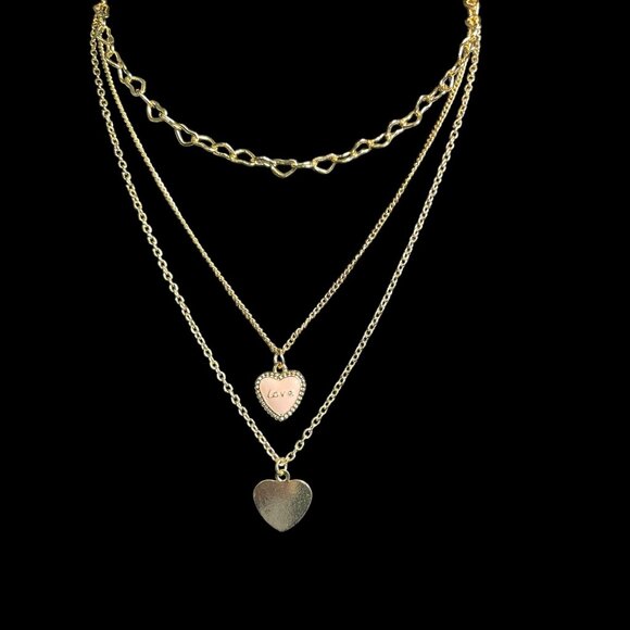 Isaac Mizrahi Gold Layered Heart Pendant Necklace/Earring Set Love Charm Dainty - Picture 9 of 10